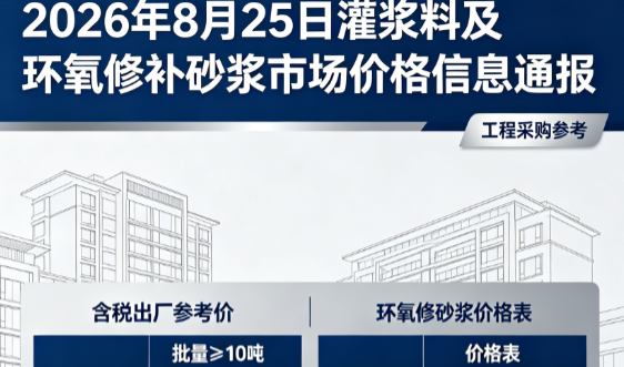 房山2026年8月25日灌浆料及环氧修补砂浆市场价格信息通报